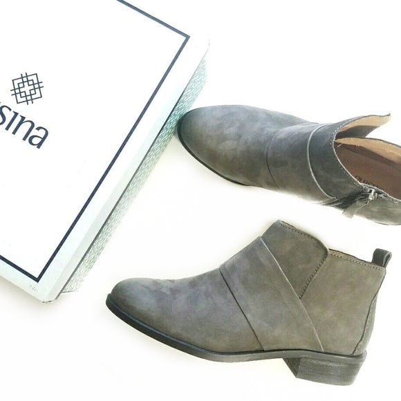 Susina Shoes - Susina Gray Leather Ankle Boots Booties Edgy